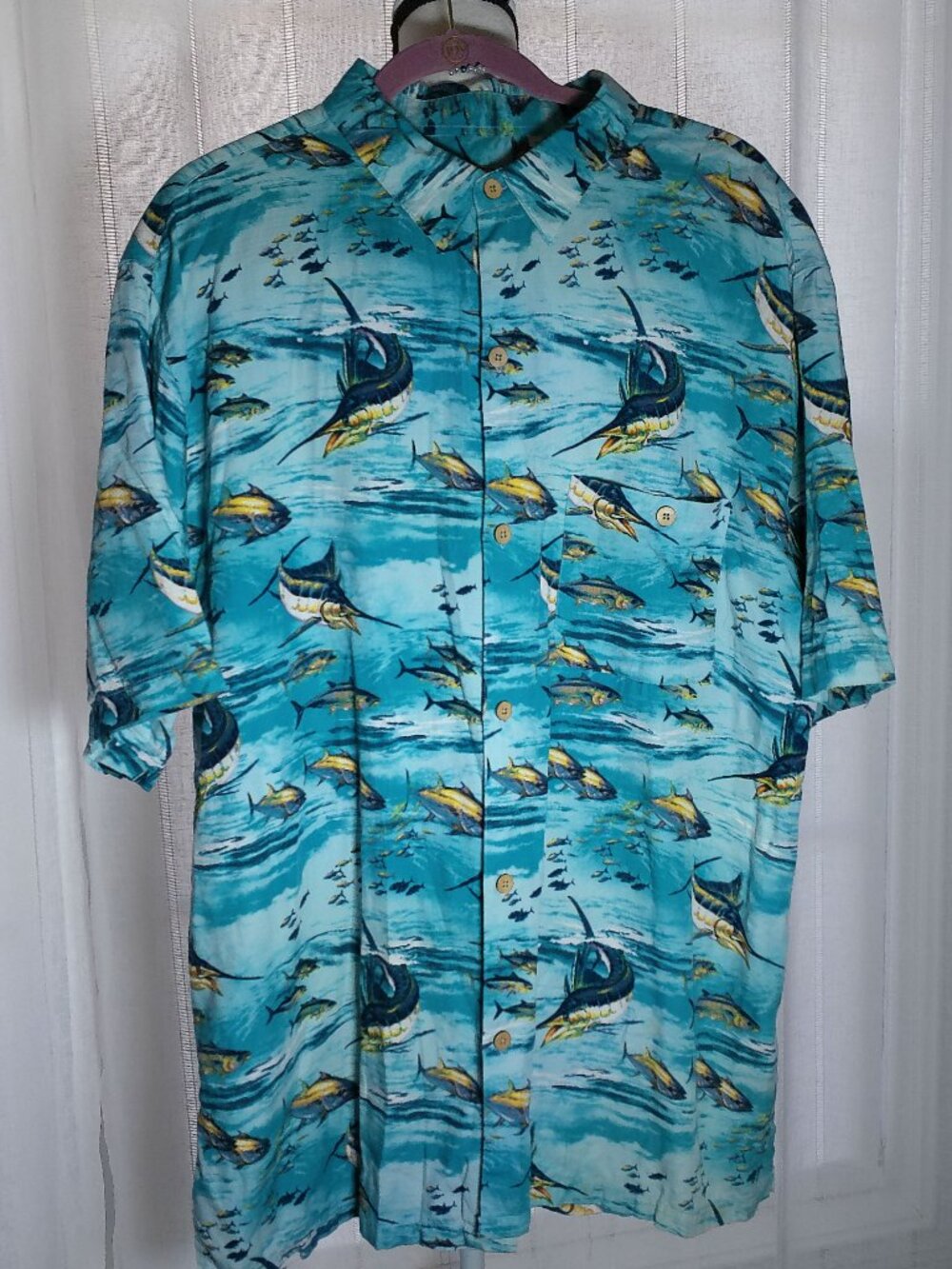 JOE MARLIN NWOT Men's Short Sleeve Button-Up Blue Marlin Shirt XL